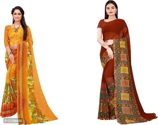 Stylish Multicoloured Georgette Saree With Blouse Piece For Women Pack Of 2-thumb0