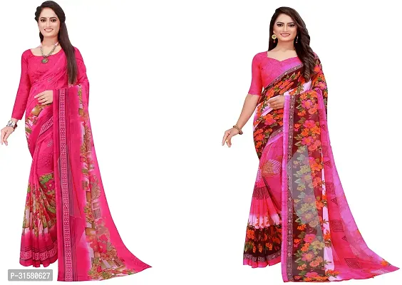 Stylish Pink Georgette Saree With Blouse Piece For Women Pack Of 2