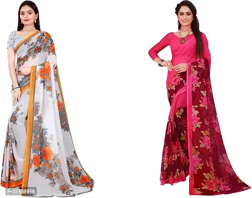 Stylish Multicoloured Georgette Saree With Blouse Piece For Women Pack Of 2