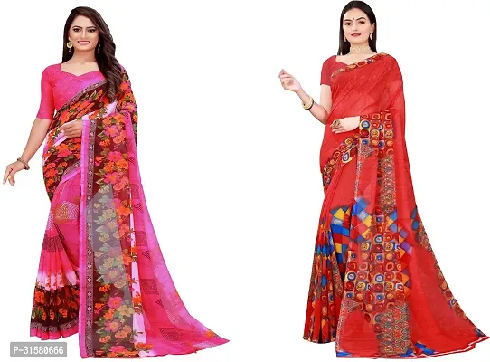 Stylish Multicoloured Georgette Saree With Blouse Piece For Women Pack Of 2-thumb0