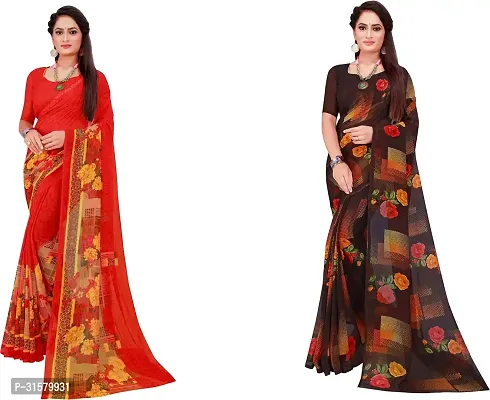 Stylish Multicoloured Georgette Saree With Blouse Piece For Women Pack Of 2-thumb0