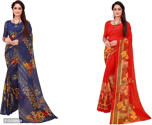 Stylish Multicoloured Georgette Saree With Blouse Piece For Women Pack Of 2-thumb0