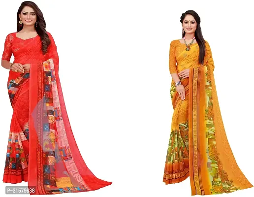 Stylish Multicoloured Georgette Saree With Blouse Piece For Women Pack Of 2-thumb0