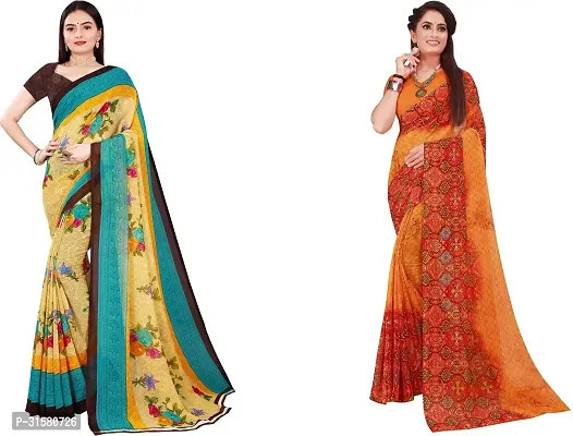 Stylish Multicoloured Georgette Saree With Blouse Piece For Women Pack Of 2-thumb0