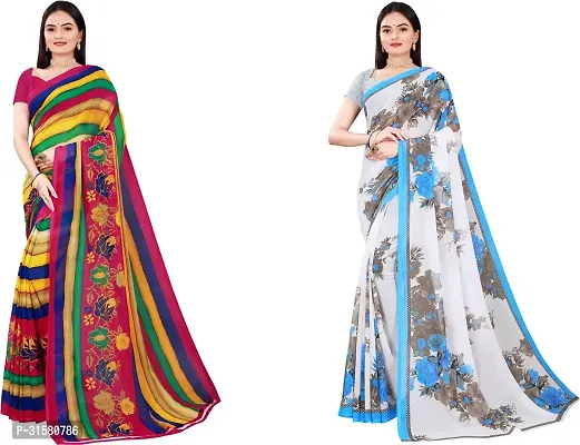 Stylish Multicoloured Georgette Saree With Blouse Piece For Women Pack Of 2-thumb0