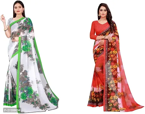 Stylish Multicoloured Georgette Saree With Blouse Piece For Women Pack Of 2