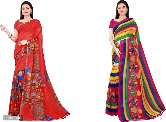 Stylish Multicoloured Georgette Saree With Blouse Piece For Women Pack Of 2-thumb0