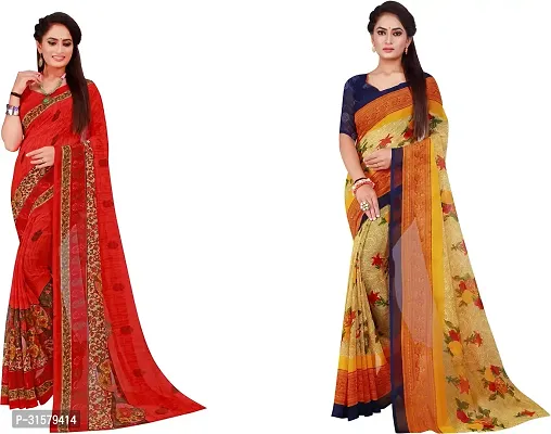 Stylish Multicoloured Georgette Saree With Blouse Piece For Women Pack Of 2-thumb0