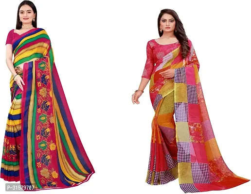 Stylish Multicoloured Georgette Saree With Blouse Piece For Women Pack Of 2-thumb0