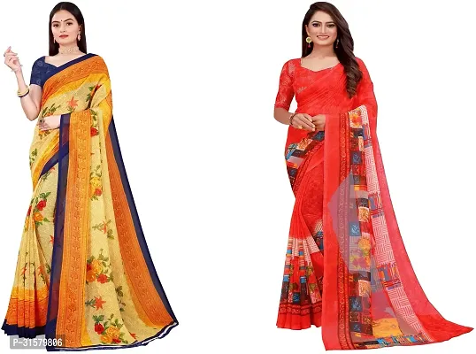 Stylish Multicoloured Georgette Saree With Blouse Piece For Women Pack Of 2-thumb0