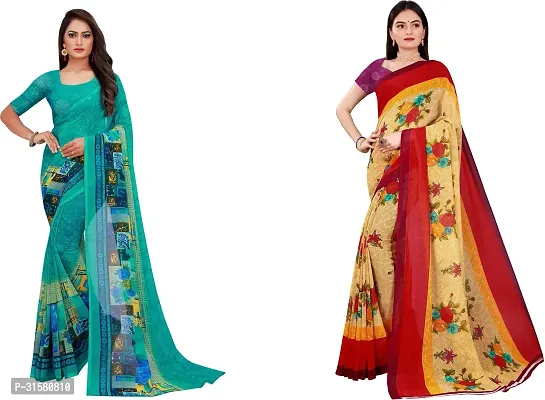 Stylish Multicoloured Georgette Saree With Blouse Piece For Women Pack Of 2