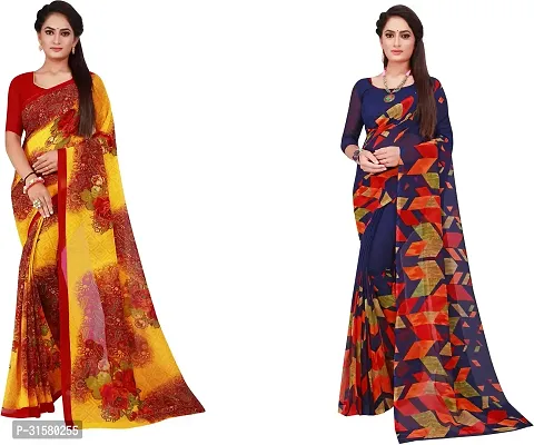 Stylish Multicoloured Georgette Saree With Blouse Piece For Women Pack Of 2-thumb0