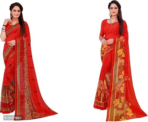 Stylish Red Georgette Saree With Blouse Piece For Women Pack Of 2-thumb0