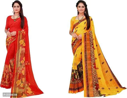 Stylish Multicoloured Georgette Saree With Blouse Piece For Women Pack Of 2-thumb0