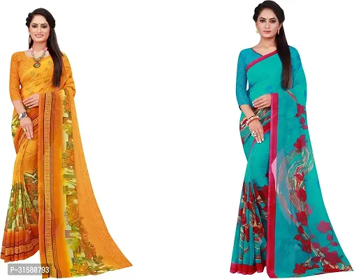 Stylish Multicoloured Georgette Saree With Blouse Piece For Women Pack Of 2-thumb0