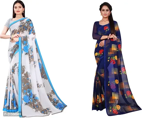 Stylish Multicoloured Georgette Saree With Blouse Piece For Women Pack Of 2-thumb0