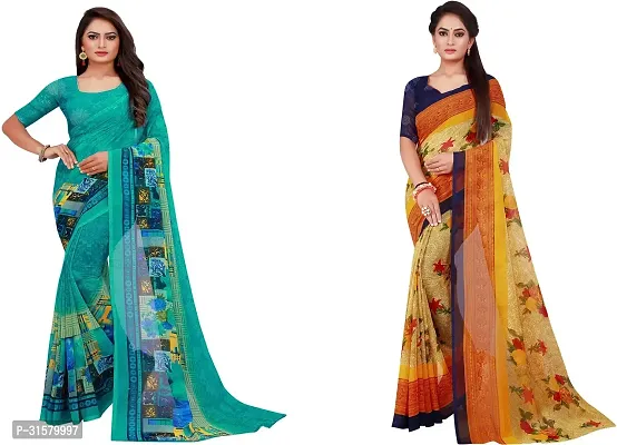 Stylish Multicoloured Georgette Saree With Blouse Piece For Women Pack Of 2-thumb0