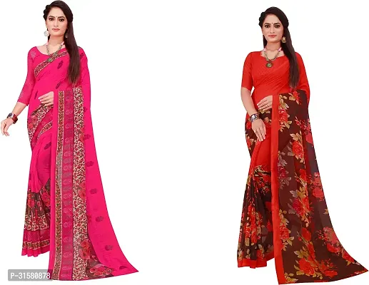 Stylish Multicoloured Georgette Saree With Blouse Piece For Women Pack Of 2-thumb0