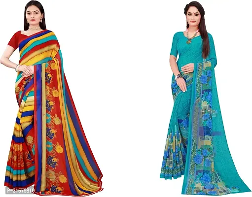 Stylish Multicoloured Georgette Saree With Blouse Piece For Women Pack Of 2-thumb0