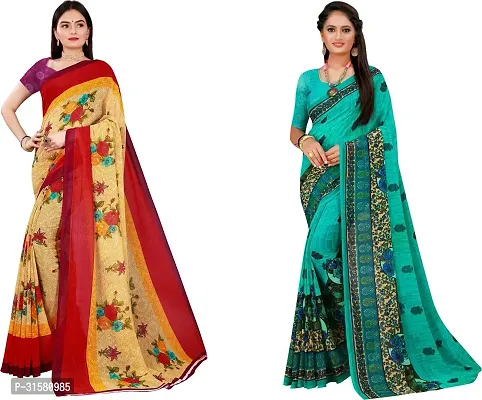 Stylish Multicoloured Georgette Saree With Blouse Piece For Women Pack Of 2-thumb0