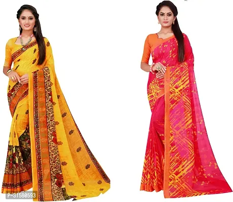 Stylish Multicoloured Georgette Saree With Blouse Piece For Women Pack Of 2