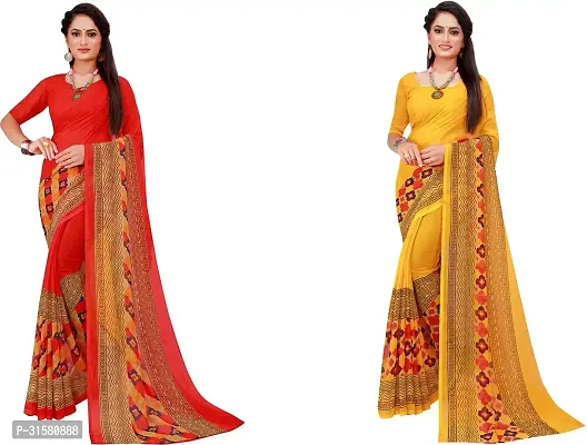 Stylish Multicoloured Georgette Saree With Blouse Piece For Women Pack Of 2-thumb0