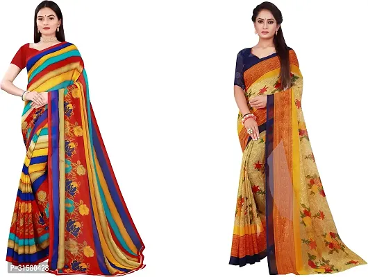 Stylish Multicoloured Georgette Saree With Blouse Piece For Women Pack Of 2-thumb0