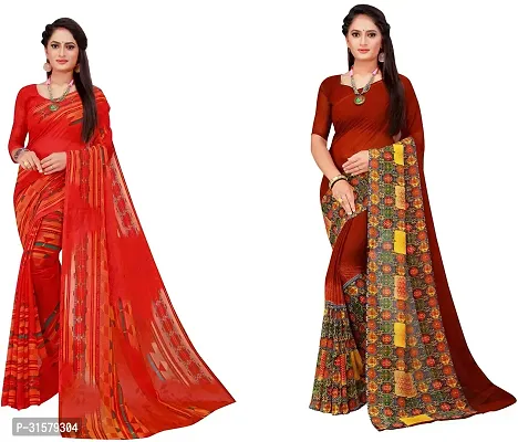 Stylish Multicoloured Georgette Saree With Blouse Piece For Women Pack Of 2-thumb0