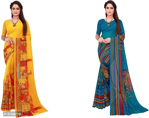 Stylish Multicoloured Georgette Saree With Blouse Piece For Women Pack Of 2-thumb0