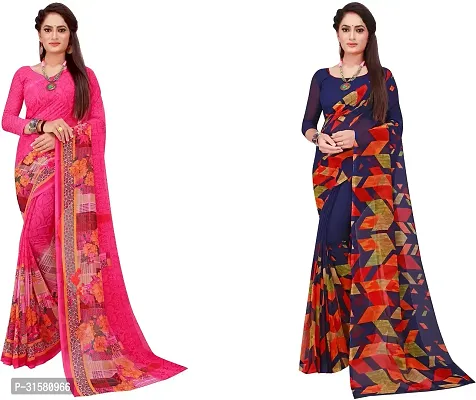 Stylish Multicoloured Georgette Saree With Blouse Piece For Women Pack Of 2-thumb0