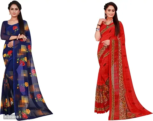 Stylish Multicoloured Georgette Saree With Blouse Piece For Women Pack Of 2-thumb0