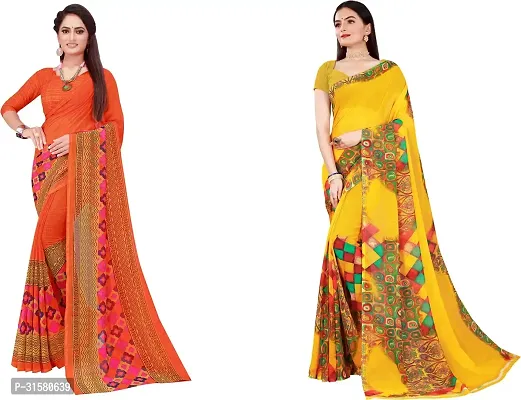 Stylish Multicoloured Georgette Saree With Blouse Piece For Women Pack Of 2-thumb0