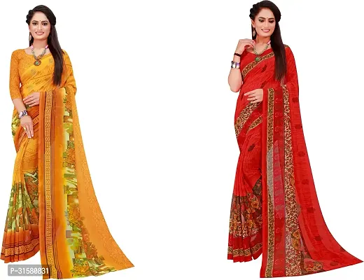 Stylish Multicoloured Georgette Saree With Blouse Piece For Women Pack Of 2-thumb0