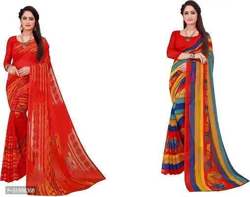 Stylish Multicoloured Georgette Saree With Blouse Piece For Women Pack Of 2