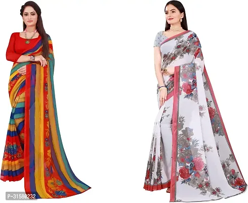 Stylish Multicoloured Georgette Saree With Blouse Piece For Women Pack Of 2-thumb0