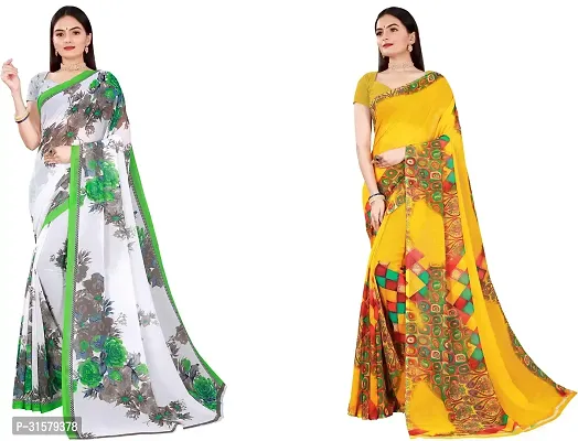 Stylish Multicoloured Georgette Saree With Blouse Piece For Women Pack Of 2-thumb0