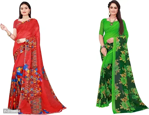 Stylish Multicoloured Georgette Saree With Blouse Piece For Women Pack Of 2-thumb0