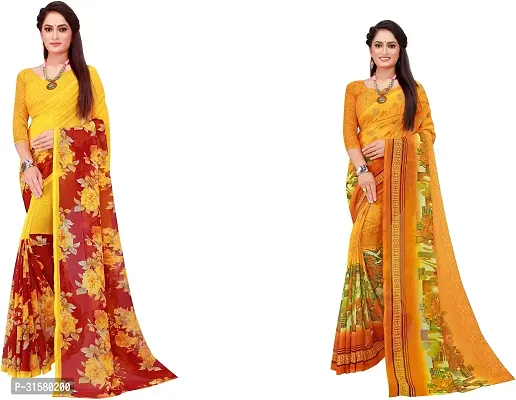 Stylish Yellow Georgette Saree With Blouse Piece For Women Pack Of 2-thumb0