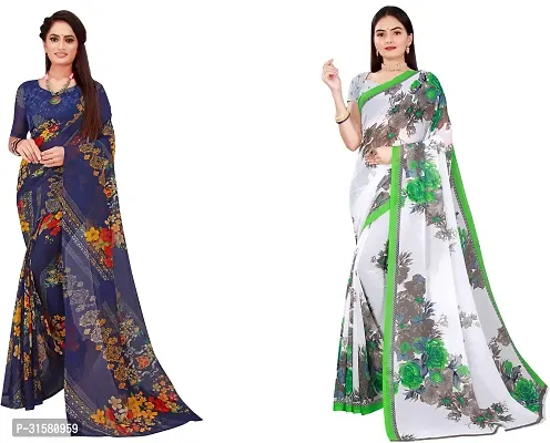 Stylish Multicoloured Georgette Saree With Blouse Piece For Women Pack Of 2-thumb0