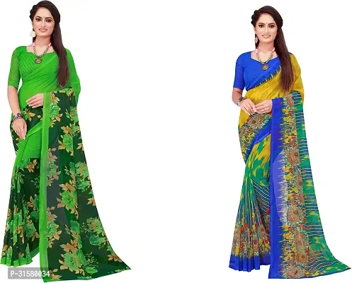 Stylish Multicoloured Georgette Saree With Blouse Piece For Women Pack Of 2-thumb0