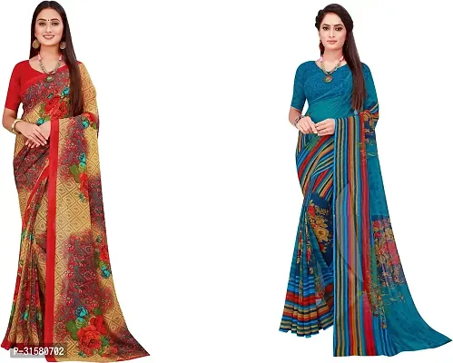 Stylish Multicoloured Georgette Saree With Blouse Piece For Women Pack Of 2