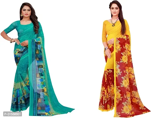 Stylish Multicoloured Georgette Saree With Blouse Piece For Women Pack Of 2-thumb0