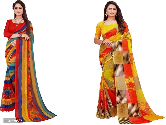 Stylish Multicoloured Georgette Saree With Blouse Piece For Women Pack Of 2-thumb0