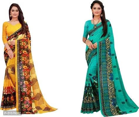 Stylish Multicoloured Georgette Saree With Blouse Piece For Women Pack Of 2-thumb0