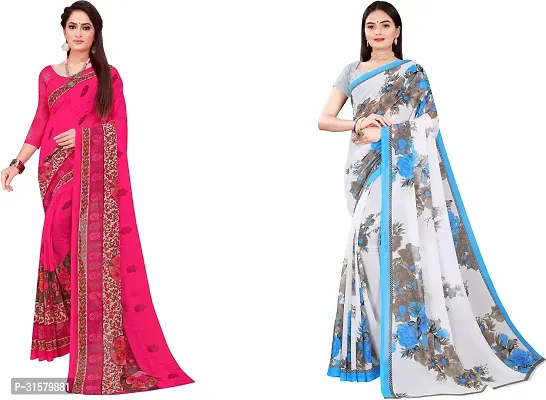 Stylish Multicoloured Georgette Saree With Blouse Piece For Women Pack Of 2-thumb0