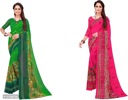 Stylish Multicoloured Georgette Saree With Blouse Piece For Women Pack Of 2-thumb0