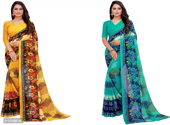 Stylish Multicoloured Georgette Saree With Blouse Piece For Women Pack Of 2-thumb0