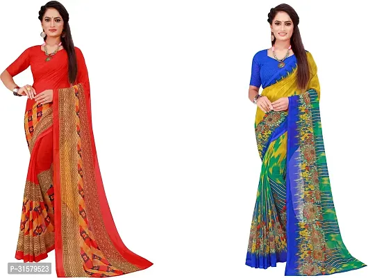 Stylish Multicoloured Georgette Saree With Blouse Piece For Women Pack Of 2-thumb0