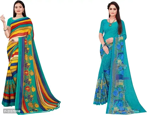 Stylish Multicoloured Georgette Saree With Blouse Piece For Women Pack Of 2-thumb0