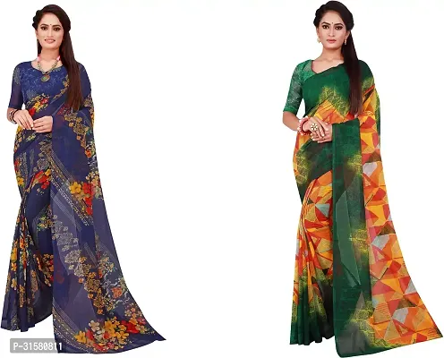 Stylish Multicoloured Georgette Saree With Blouse Piece For Women Pack Of 2